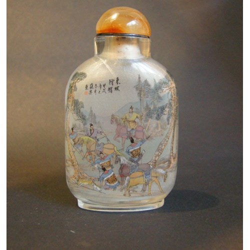 Snuff bottle glass Inside painting with hunting scene